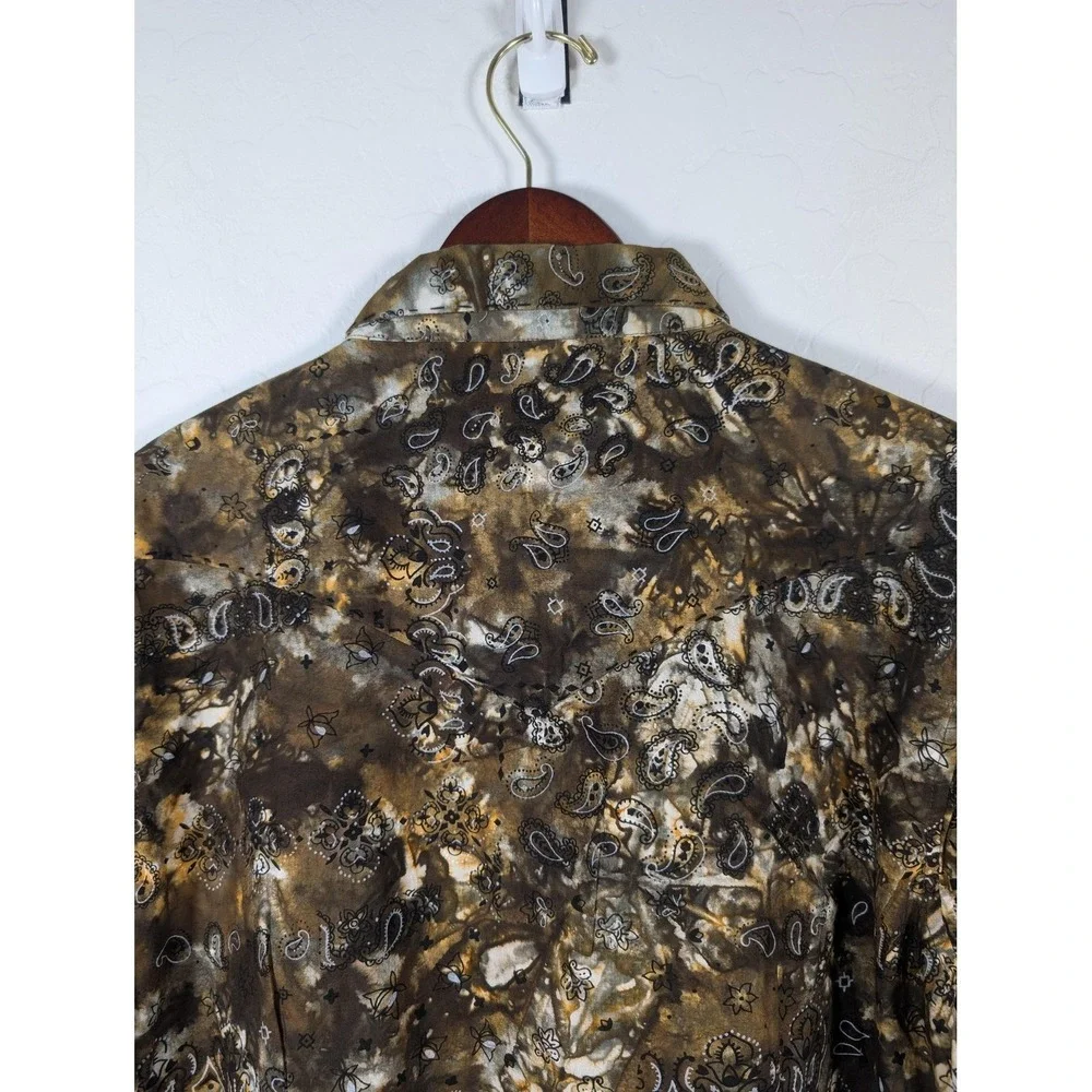 Scully Shirt Womens XL Brown Western Paisley Snap Button Long Sleeve Cowboy